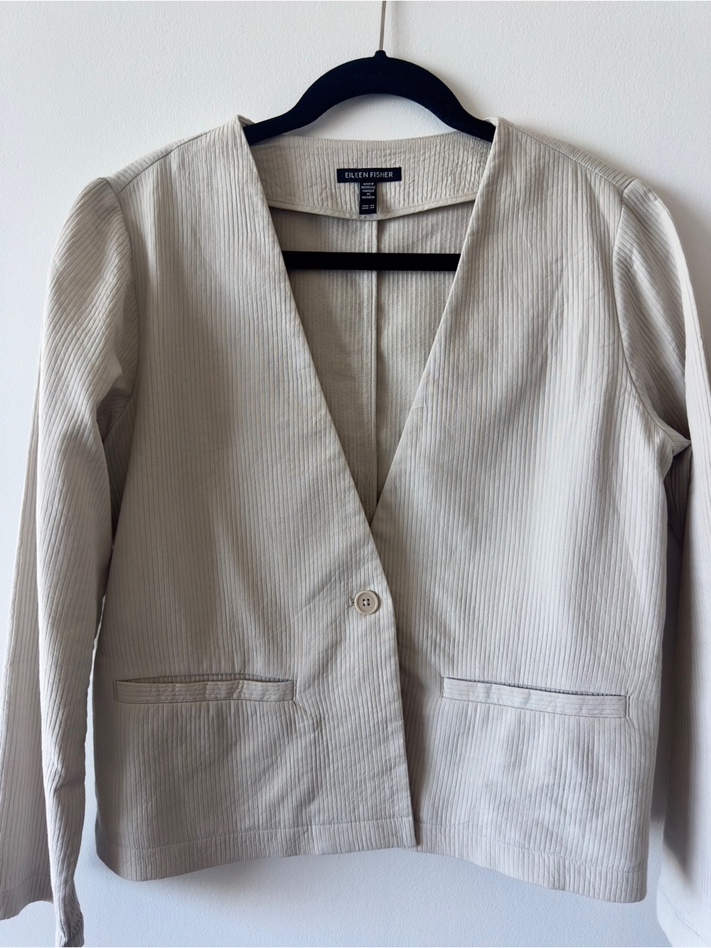 Eileen Fisher Light Grey Single-Button V-Neck Blazer